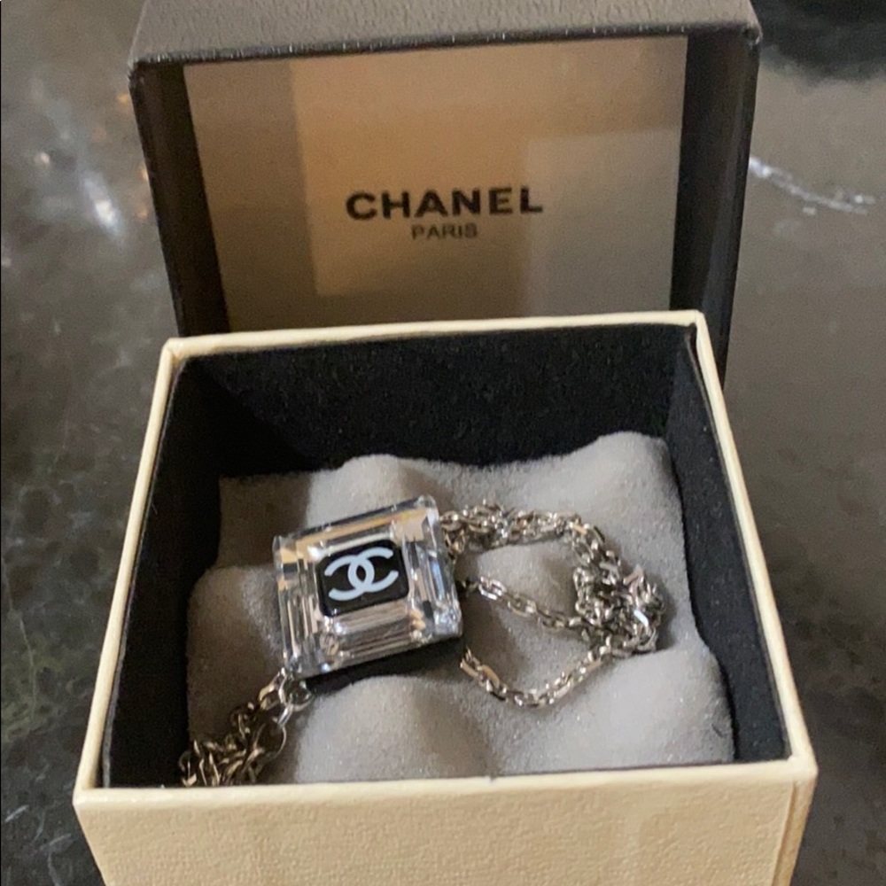Chanel Lucite Square Pendant Necklace & box